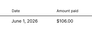 Cropped receipt row before editing, showing an amount paid of 106 dollars